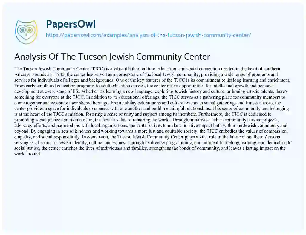 Essay on Analysis of the Tucson Jewish Community Center