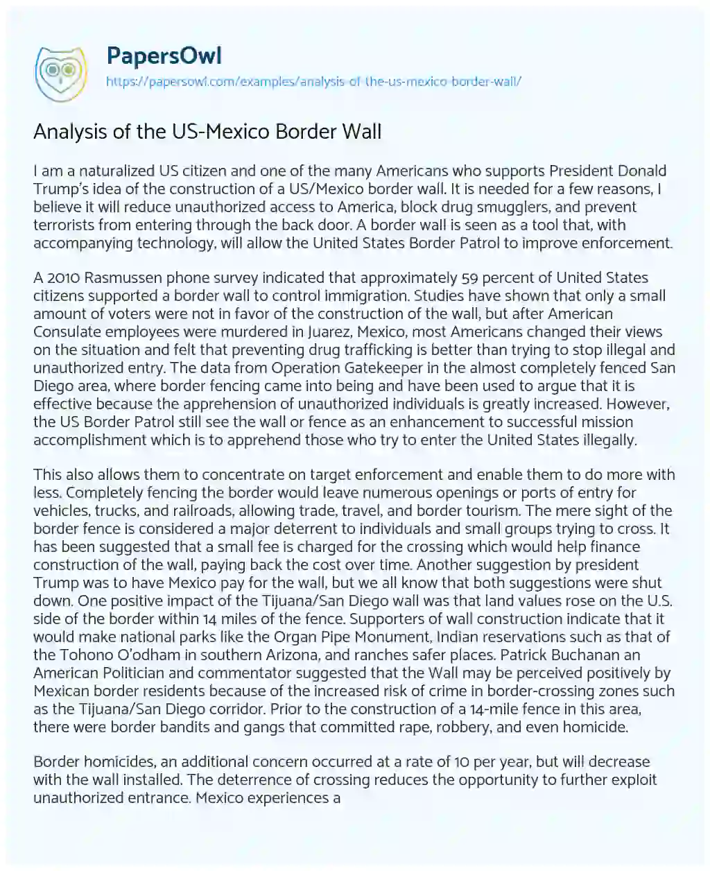 Essay on Analysis of the US-Mexico Border Wall