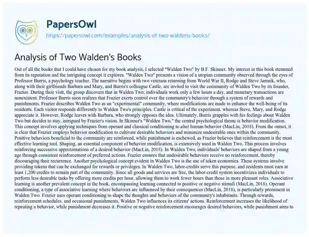 Essay on Analysis of Two Walden’s Books