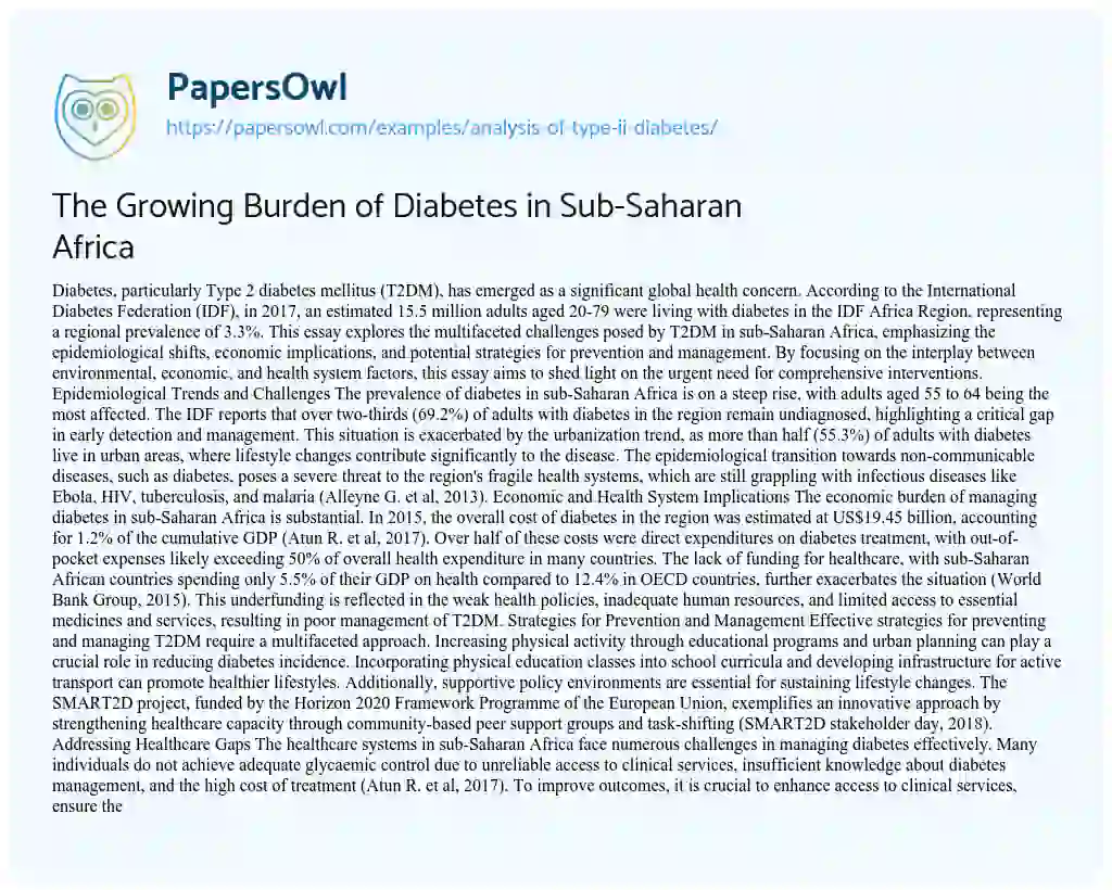 Essay on Analysis of Type II Diabetes