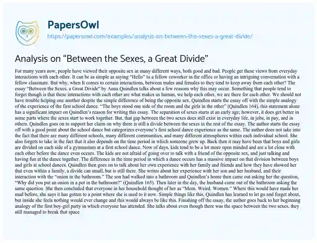 Essay on Analysis on “Between the Sexes, a Great Divide”