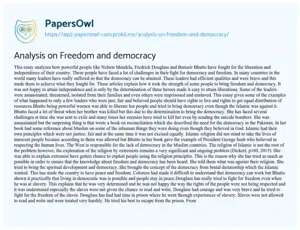 Essay on Analysis on Freedom and Democracy