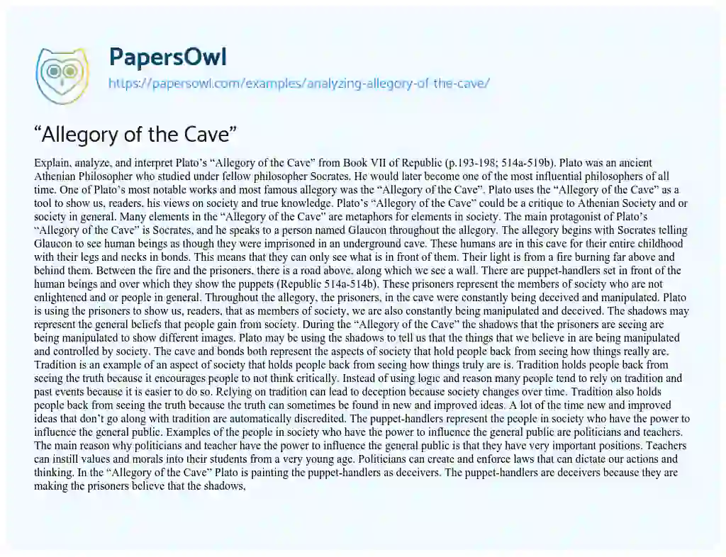 Essay on “Allegory of the Cave”