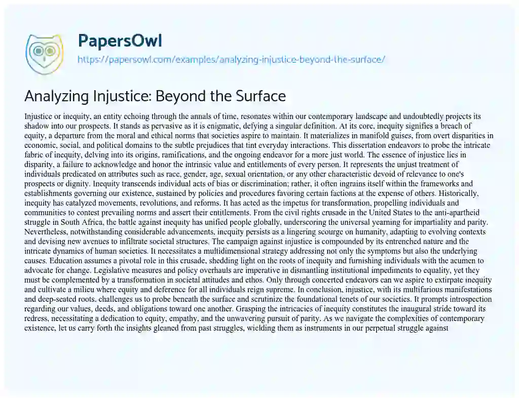 Essay on Analyzing Injustice: Beyond the Surface