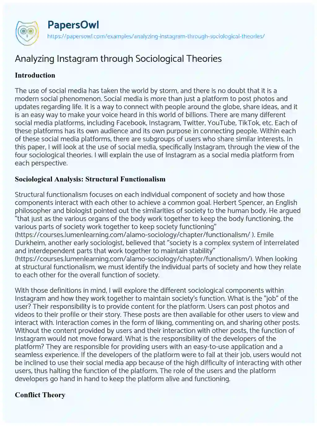 Analyzing Instagram through Sociological Theories essay