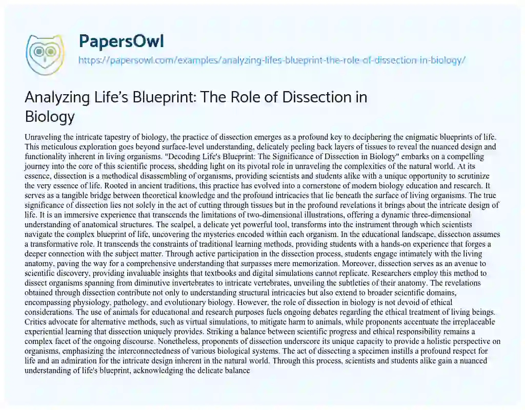 Essay on Analyzing Life’s Blueprint: the Role of Dissection in Biology