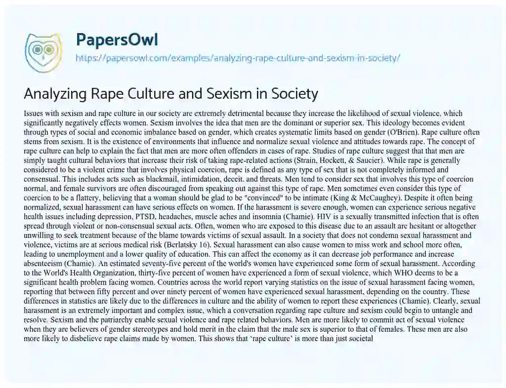 Essay on Analyzing Rape Culture and Sexism in Society
