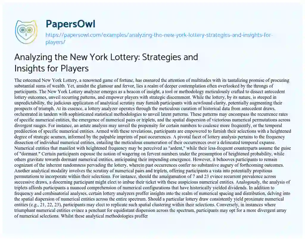 Essay on Analyzing the New York Lottery: Strategies and Insights for Players