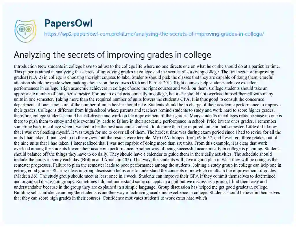 Analyzing the Secrets of Improving Grades in College essay