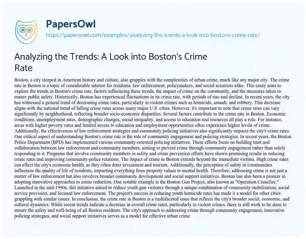 Essay on Analyzing the Trends: a Look into Boston’s Crime Rate