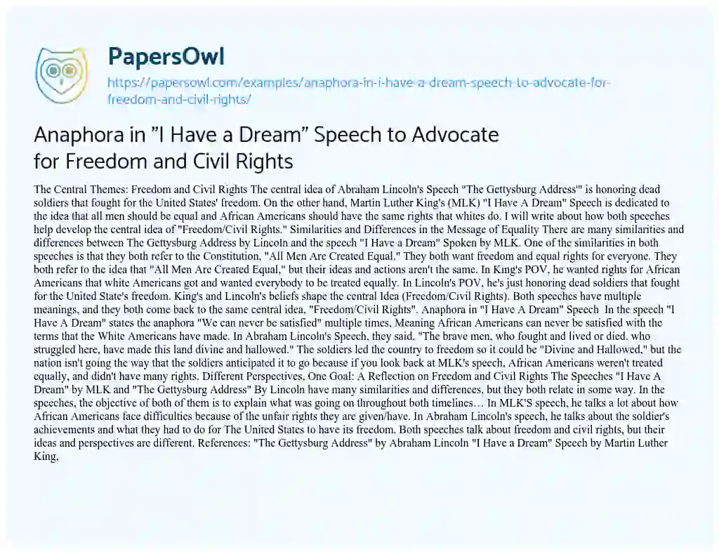 Essay on Anaphora in “I have a Dream” Speech to Advocate for Freedom and Civil Rights