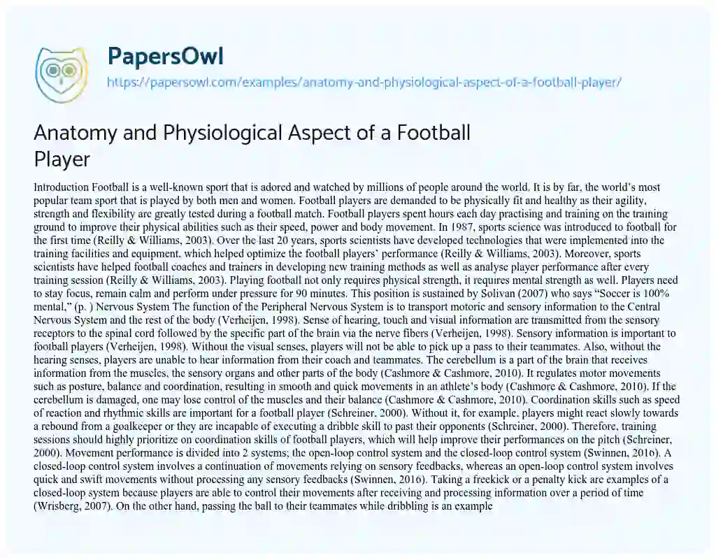 Essay on Anatomy and Physiological Aspect of a Football Player