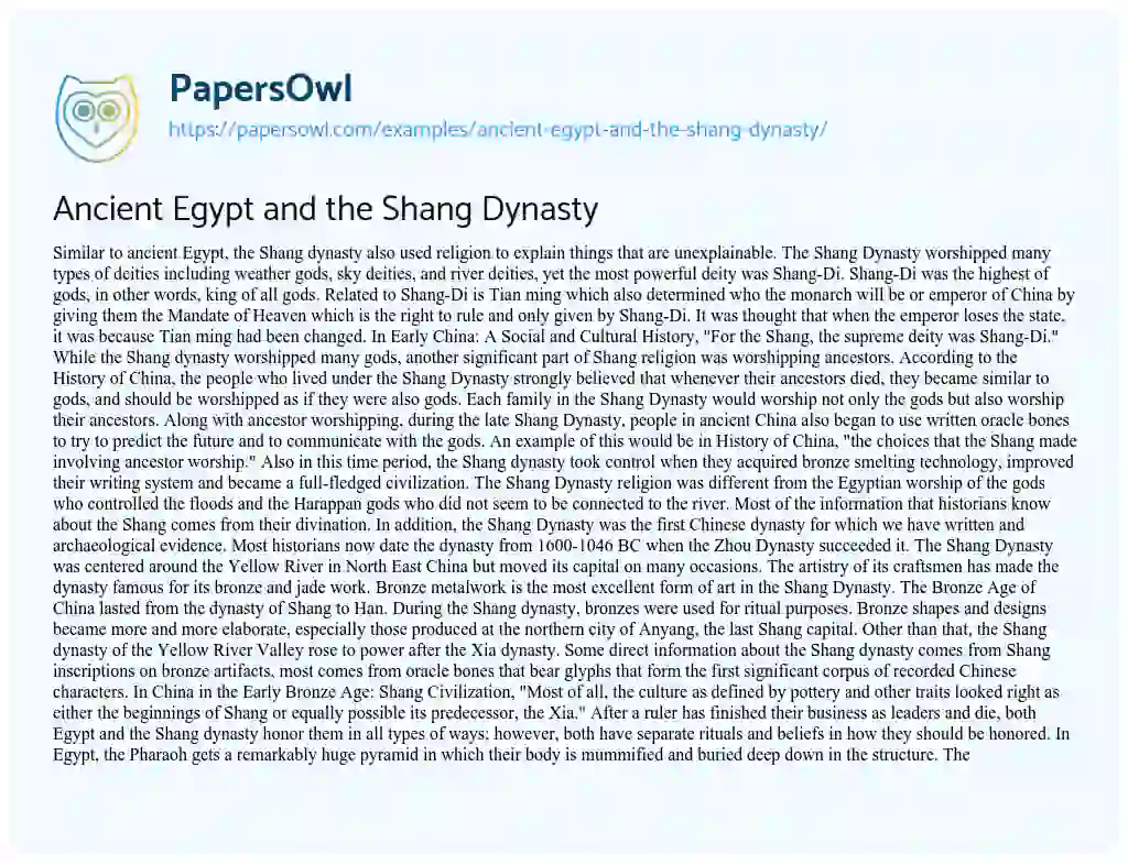 Essay on Ancient Egypt and the Shang Dynasty