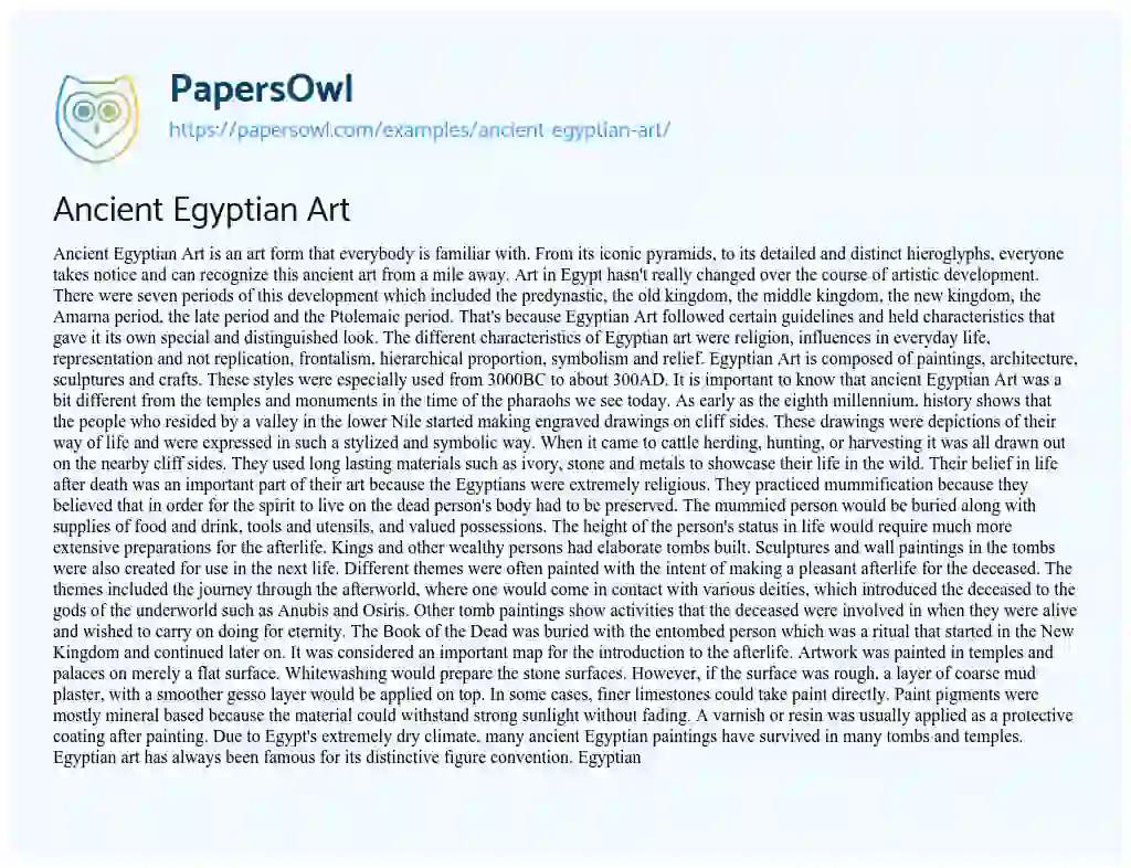 Essay on Ancient Egyptian Art