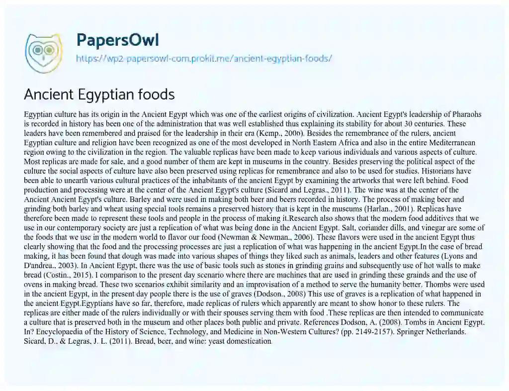 Essay on Ancient Egyptian Foods