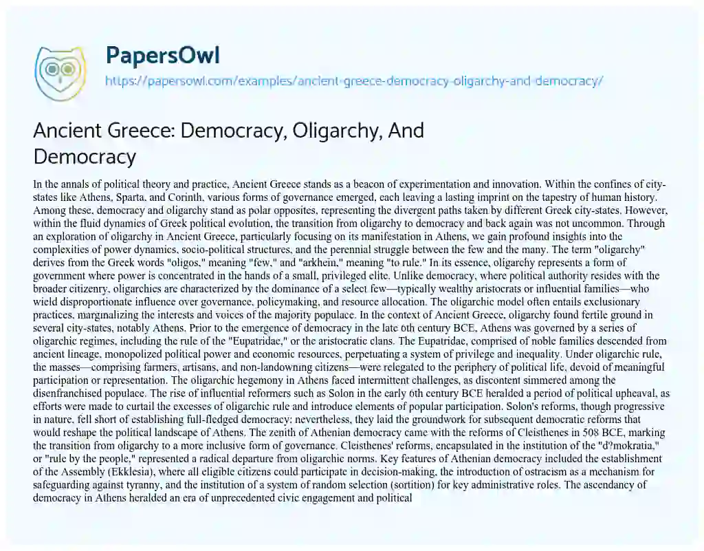 Essay on Ancient Greece: Democracy, Oligarchy, and Democracy