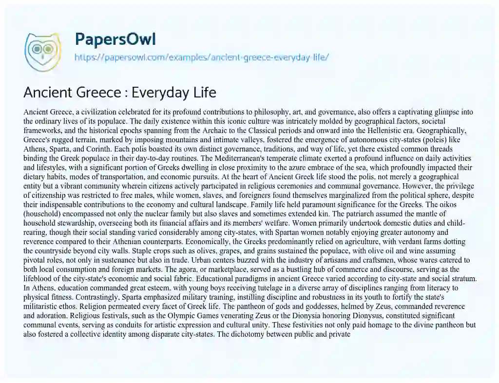 Essay on Ancient Greece : Everyday Life