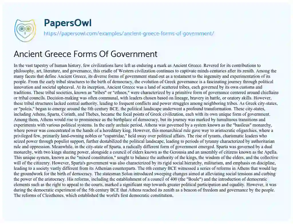 Essay on Ancient Greece Forms of Government