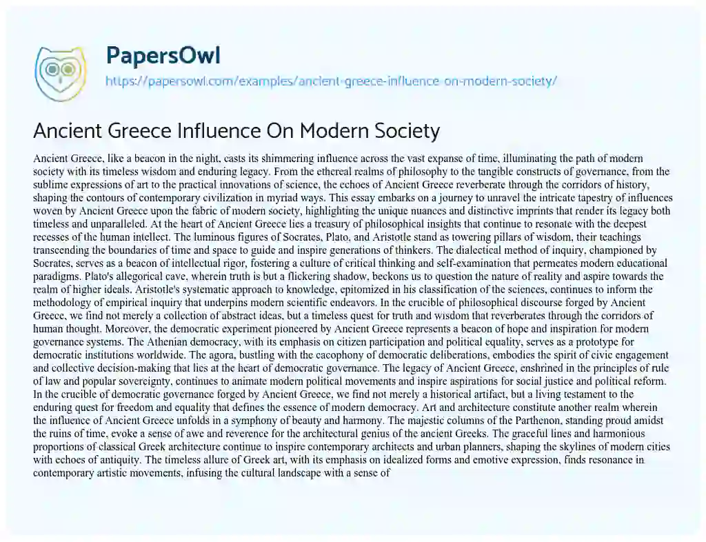Essay on Ancient Greece Influence on Modern Society