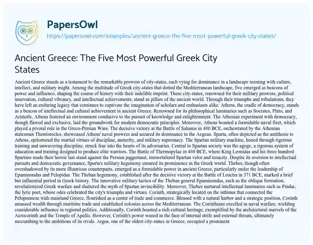 Essay on Ancient Greece: the Five most Powerful Greek City States