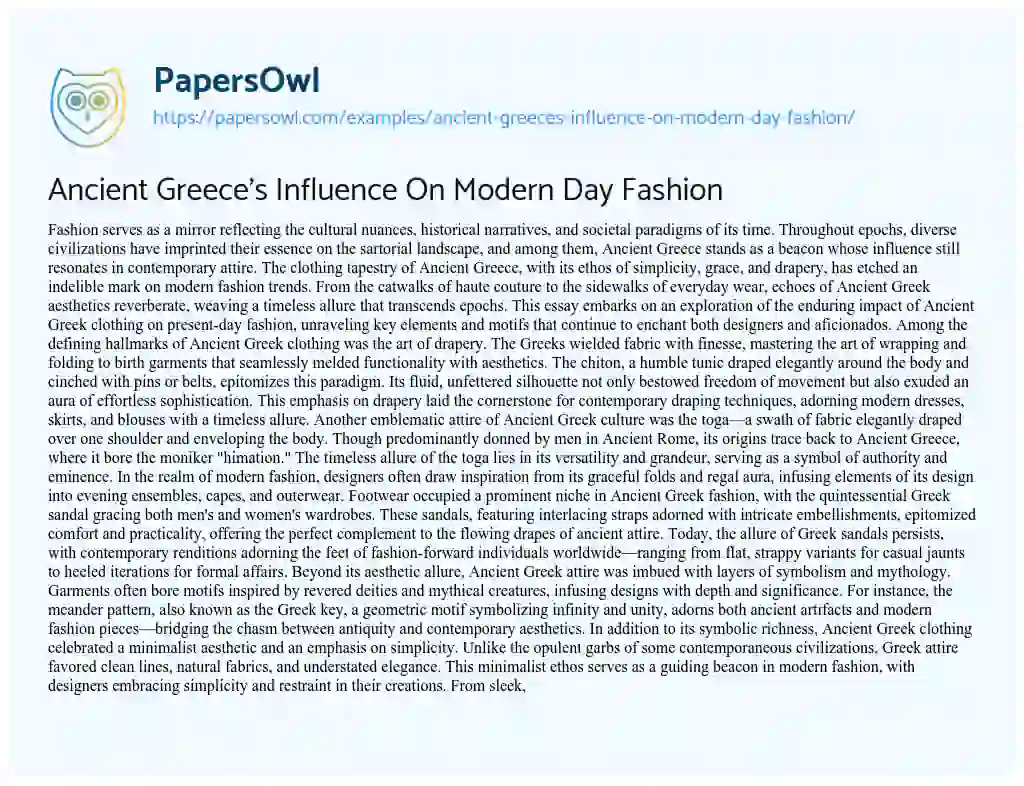 Essay on Ancient Greece’s Influence on Modern Day Fashion