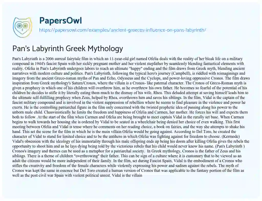 Pan’s Labyrinth Greek Mythology essay