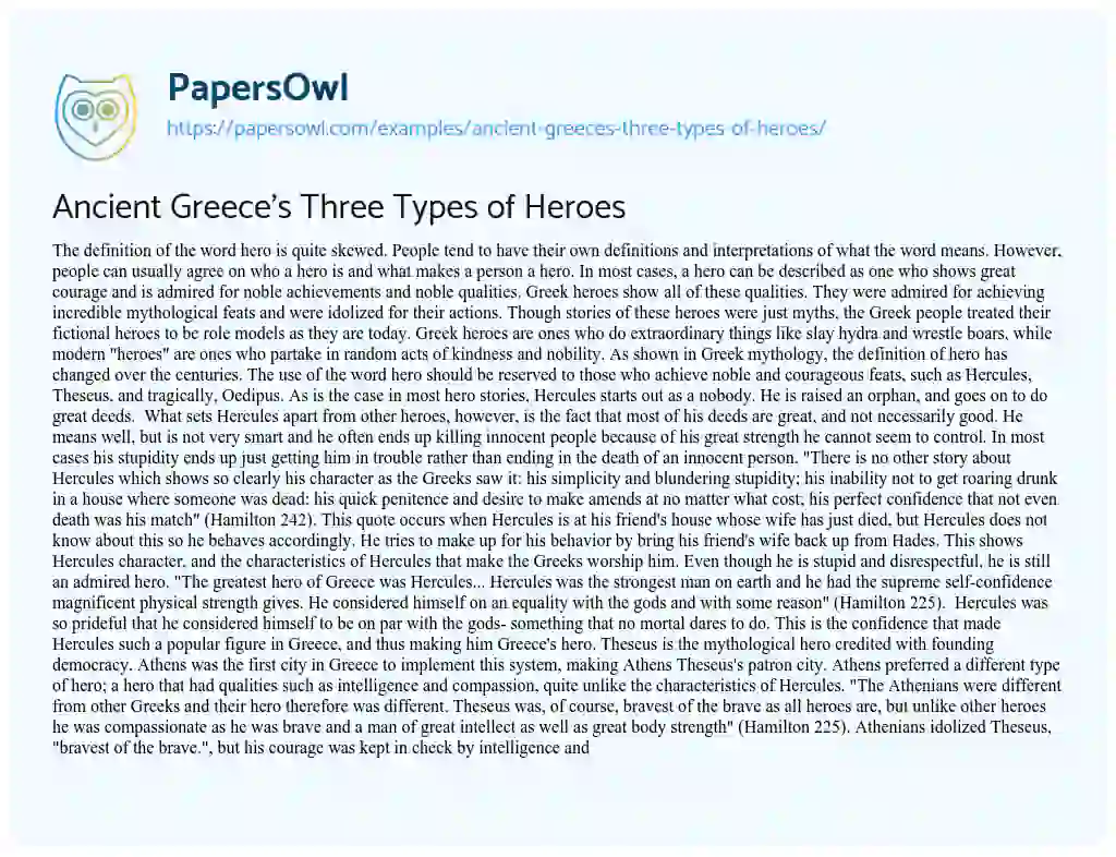 Essay on Ancient Greece’s Three Types of Heroes