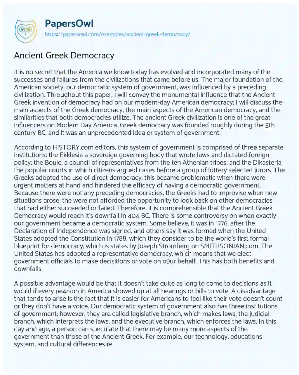 Essay on Ancient Greek Democracy