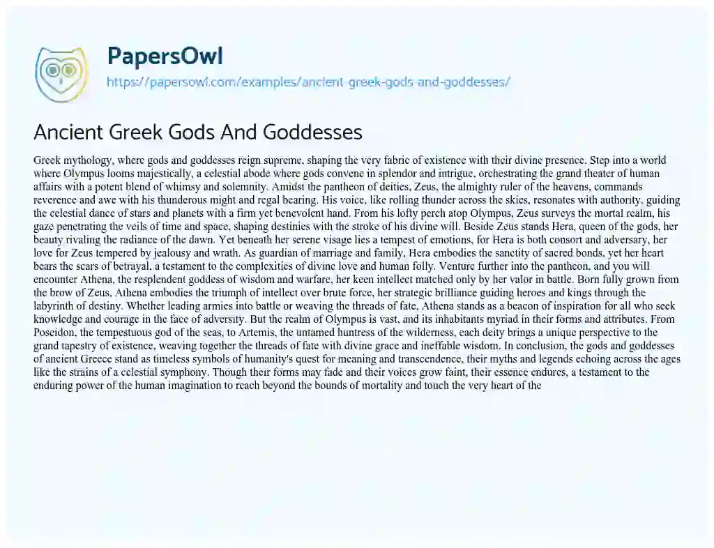 Essay on Ancient Greek Gods and Goddesses