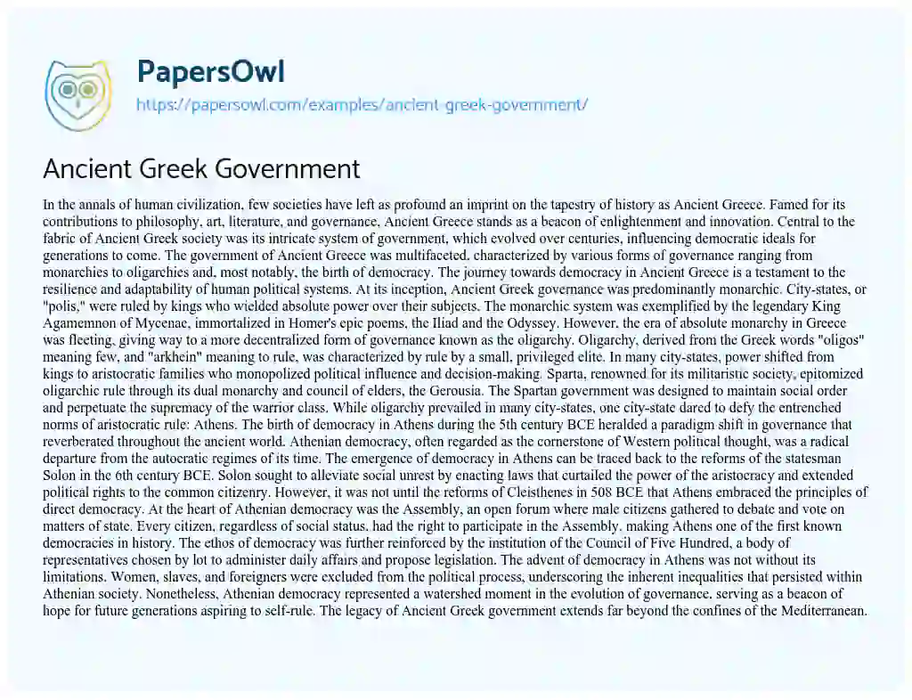 Essay on Ancient Greek Government