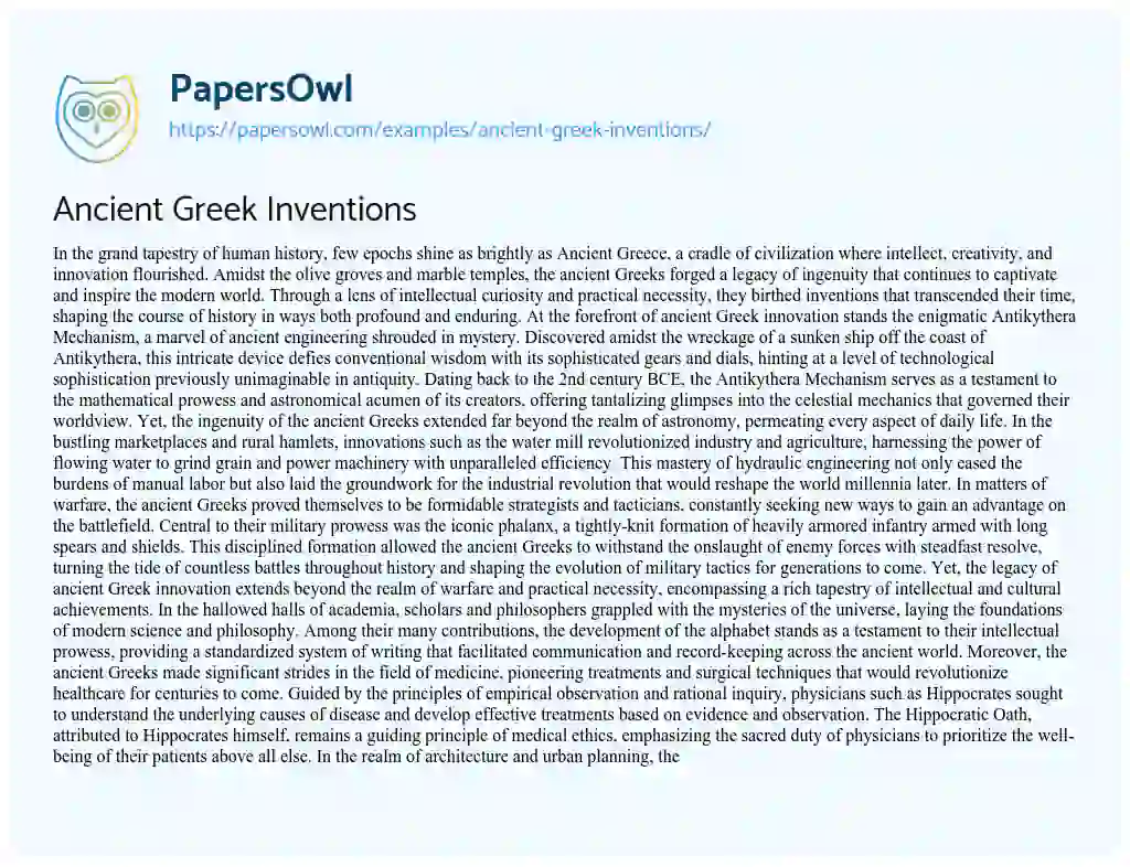 Essay on Ancient Greek Inventions