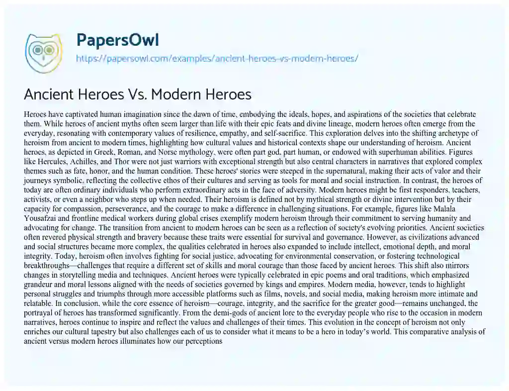 Essay on Ancient Heroes Vs. Modern Heroes