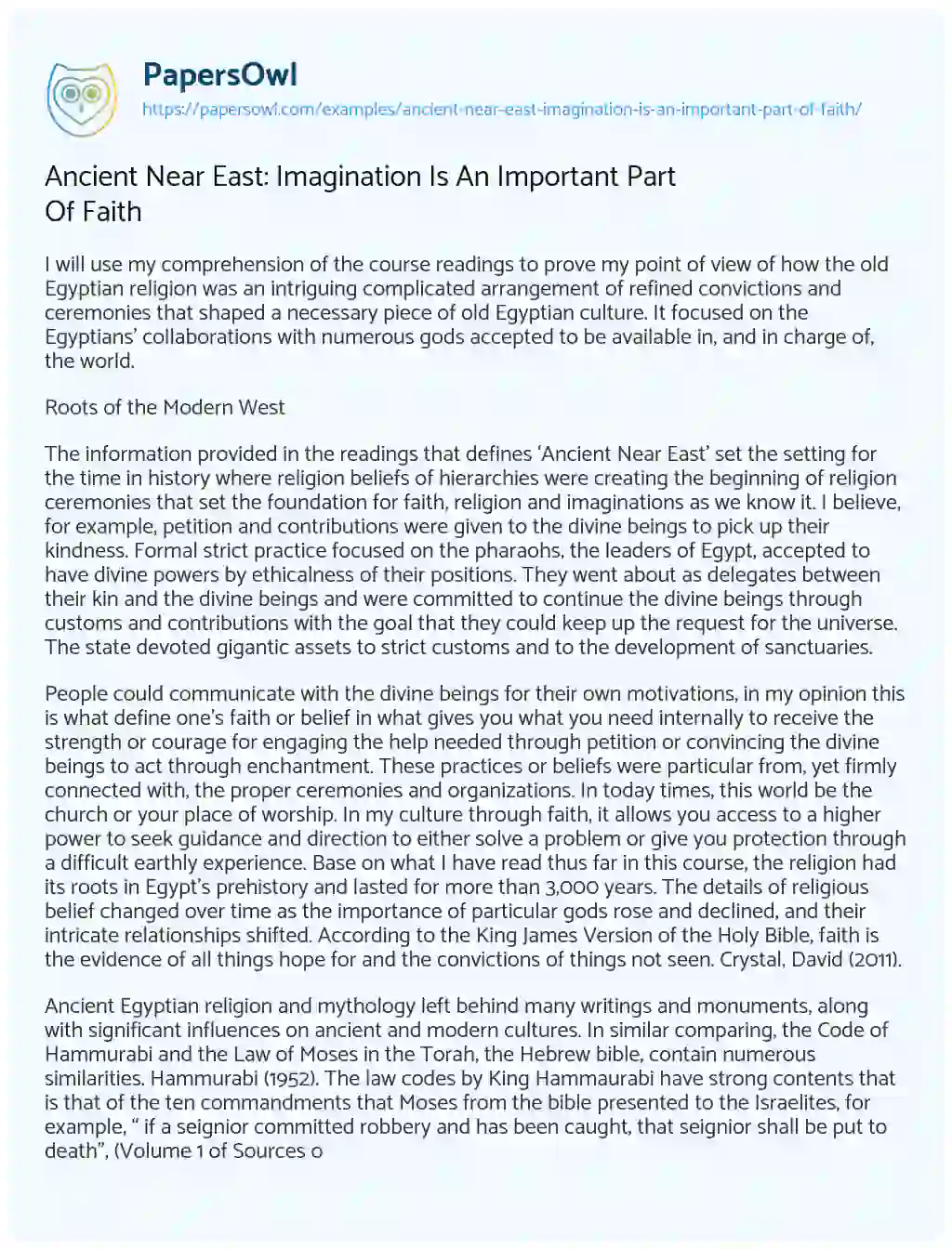 Essay on Ancient Near East: Imagination is an Important Part of Faith