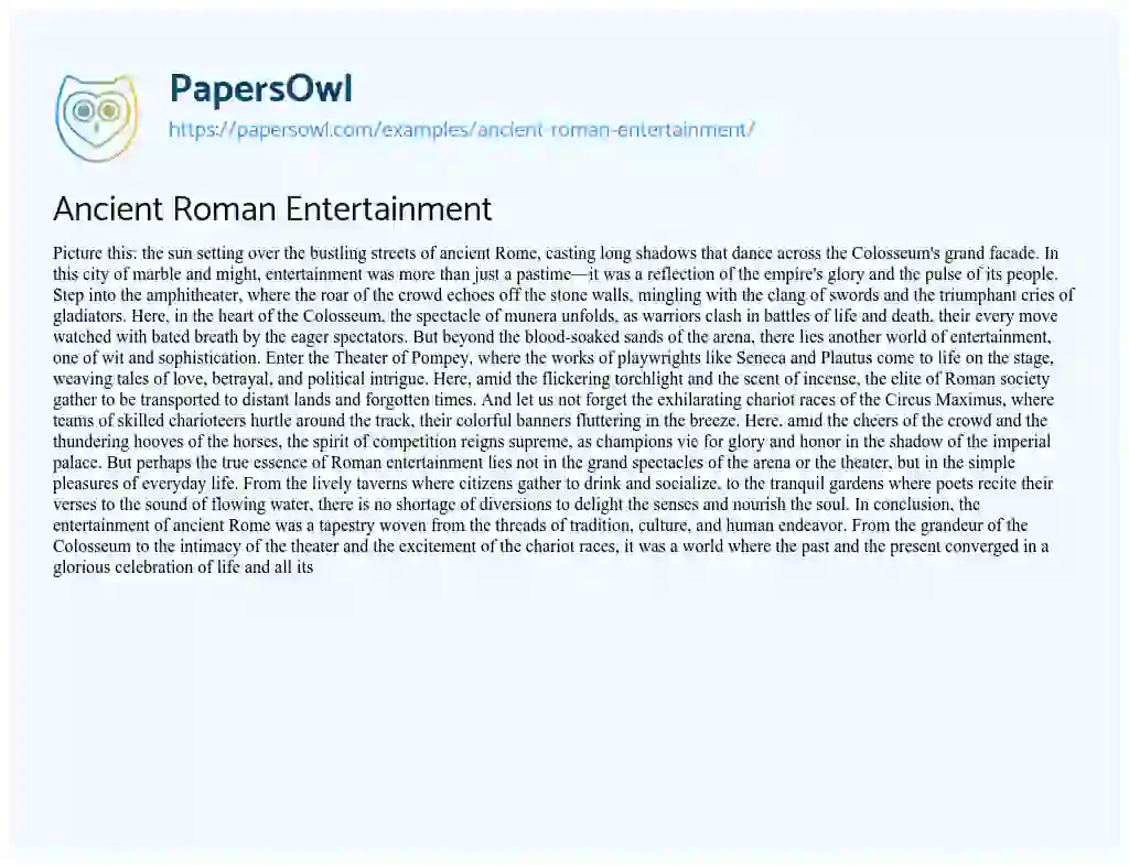 Essay on Ancient Roman Entertainment