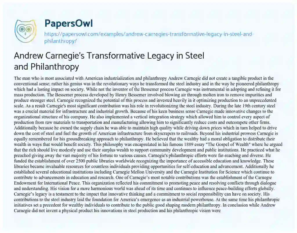 Essay on Andrew Carnegie’s Transformative Legacy in Steel and Philanthropy