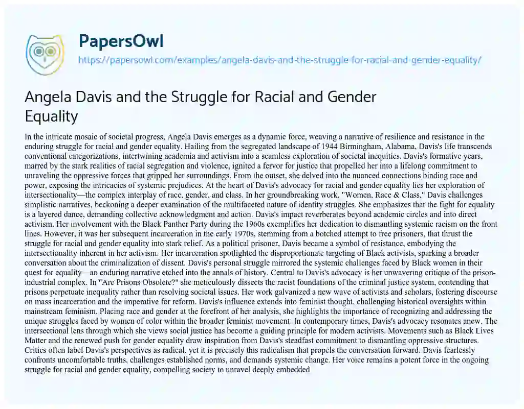 Essay on Angela Davis and the Struggle for Racial and Gender Equality