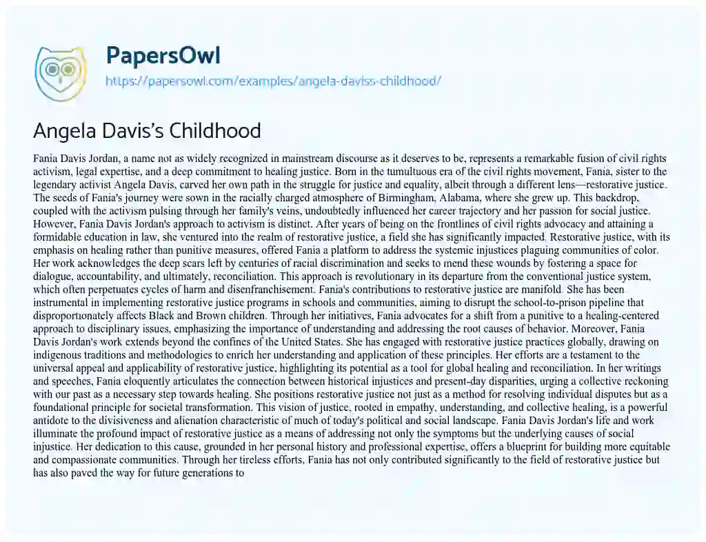 Essay on Angela Davis’s Childhood