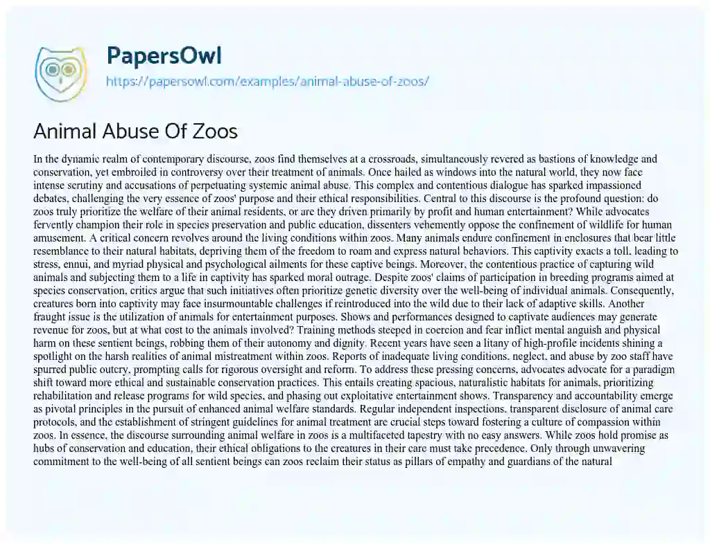 Essay on Animal Abuse of Zoos