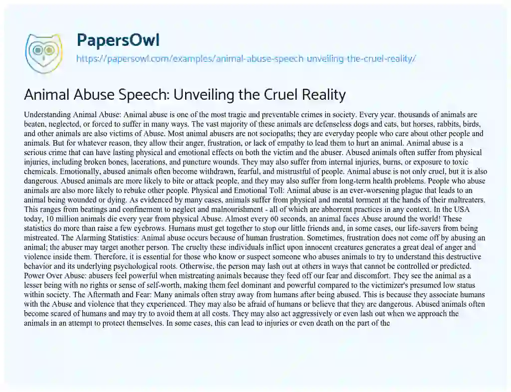 Essay on Animal Abuse Speech: Unveiling the Cruel Reality