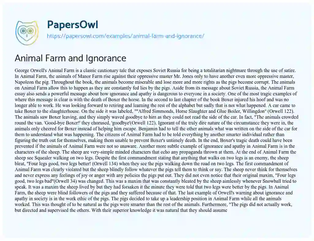 Animal Farm and Ignorance essay