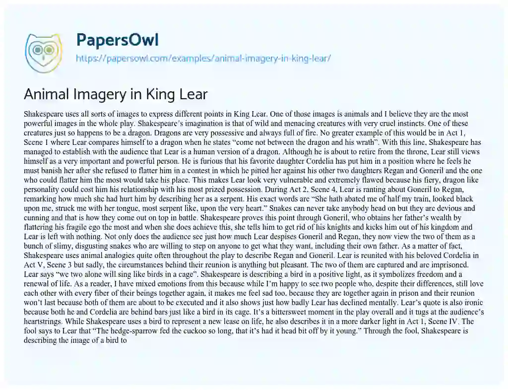 Essay on Animal Imagery in King Lear