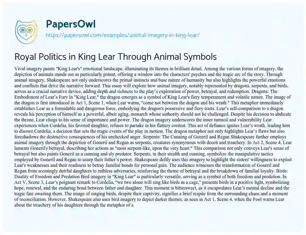 Essay on Animal Imagery in King Lear