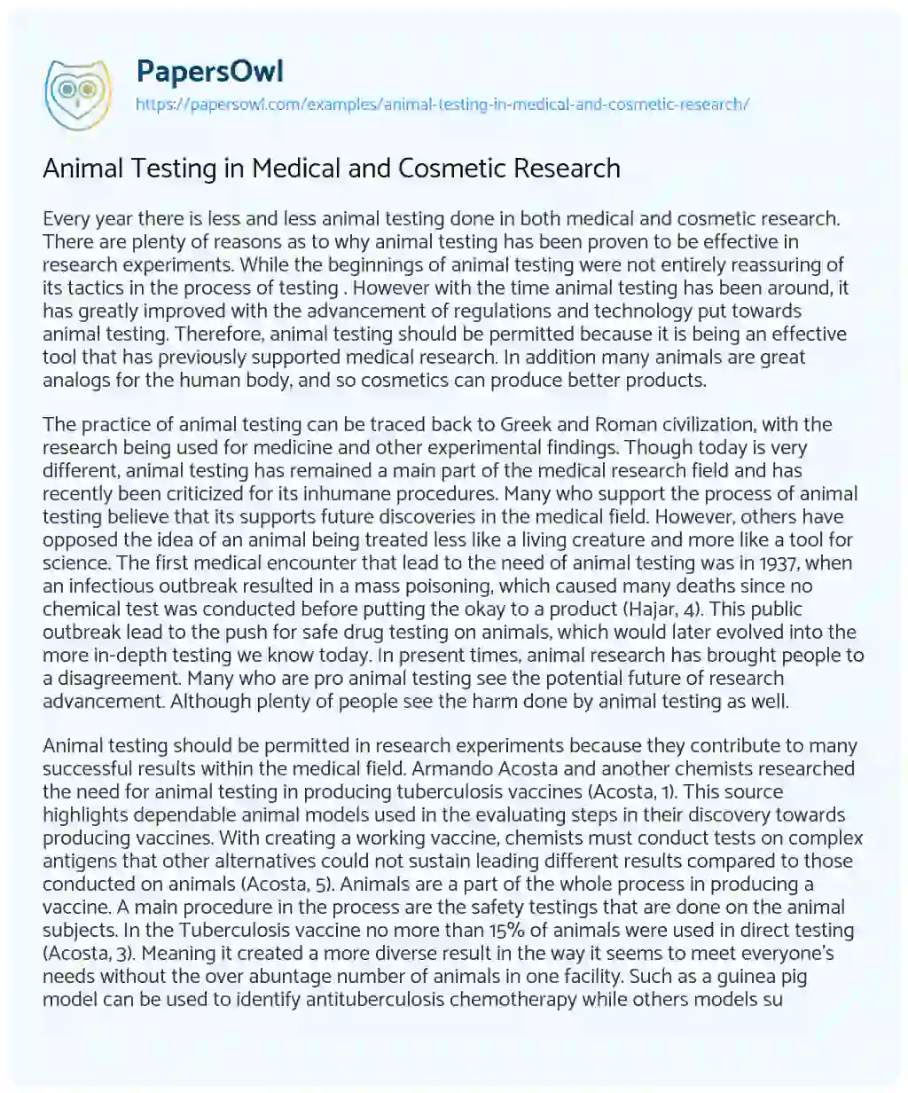 animal cosmetic testing essay