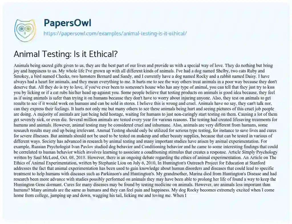 Essay on Animal Testing: is it Ethical?