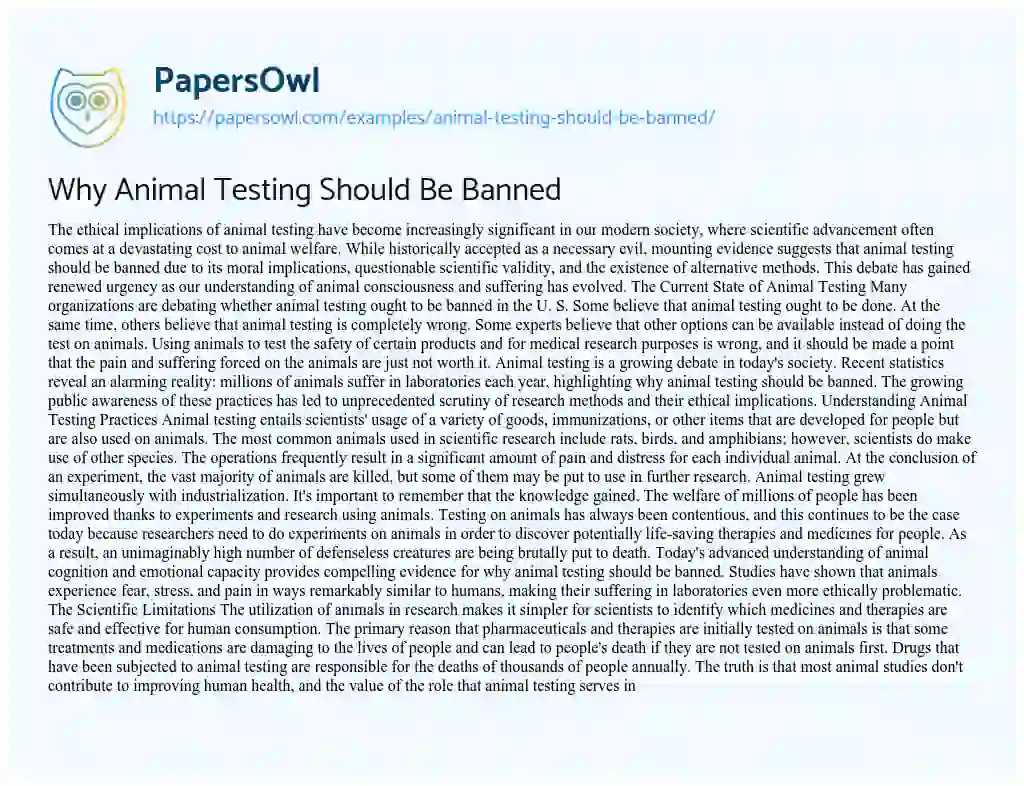 Essay on Animal Testing should be Banned