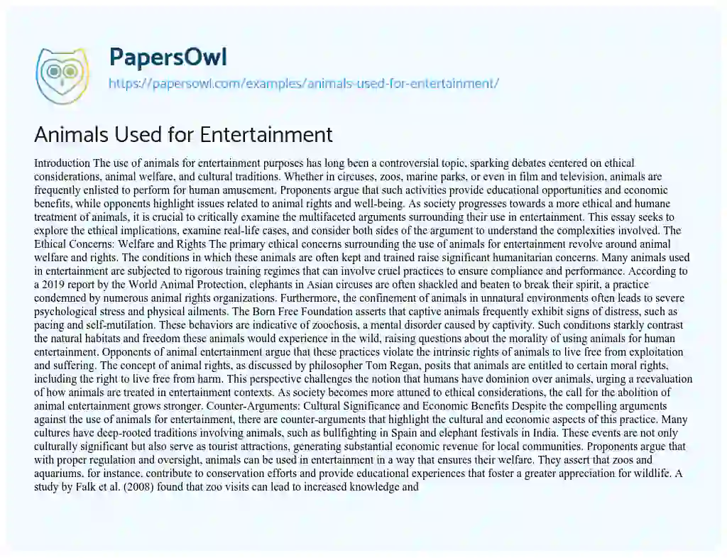Essay on Animals Used for Entertainment