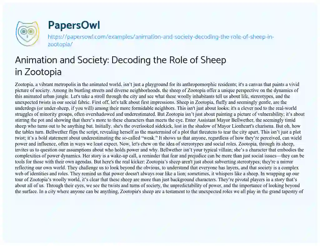 Essay on Animation and Society: Decoding the Role of Sheep in Zootopia