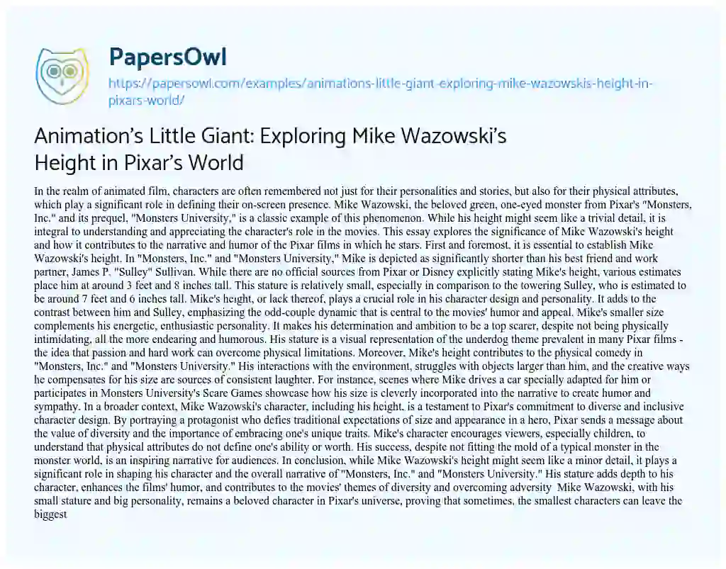 Essay on Animation’s Little Giant: Exploring Mike Wazowski’s Height in Pixar’s World