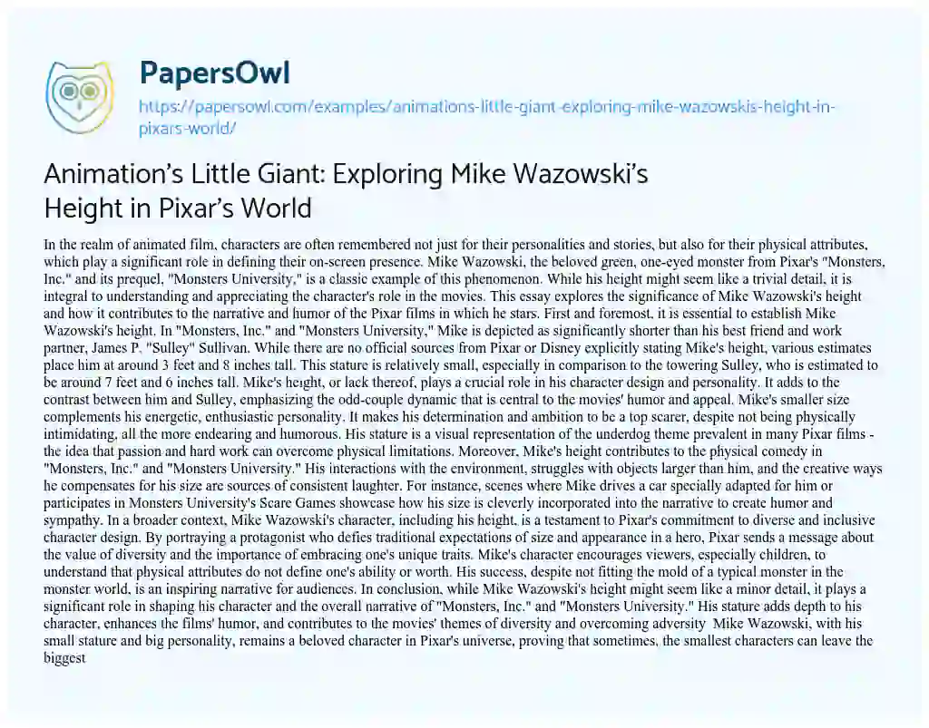 Animation's Little Giant: Exploring Mike Wazowski's Height in Pixar's ...