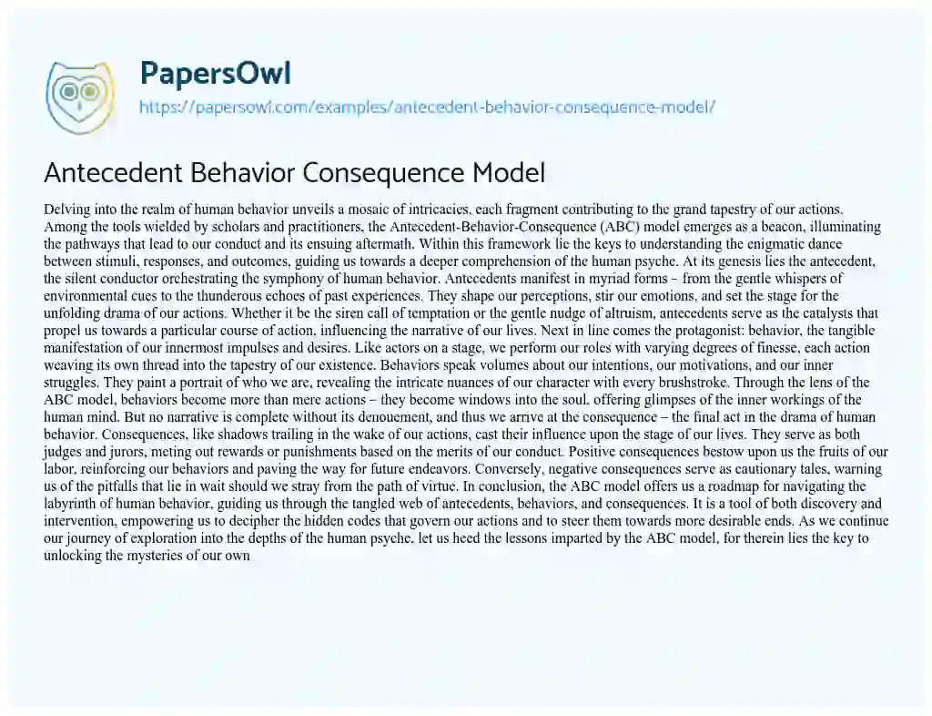 Essay on Antecedent Behavior Consequence Model